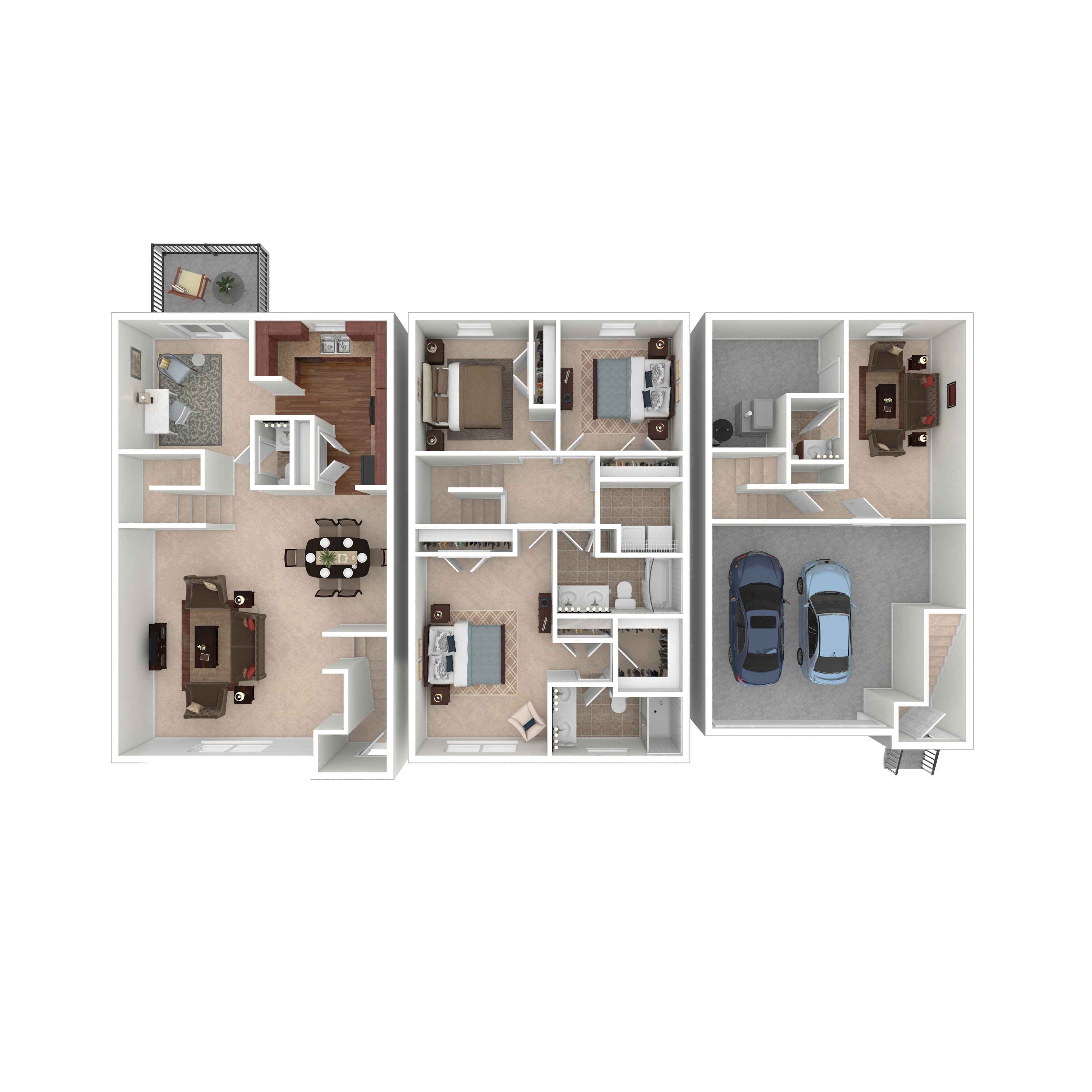 A top-down view of a house layout with a living room